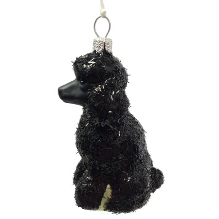 Black Glittered Poodle Dog Polish Glass Christmas Ornament Pet Animal