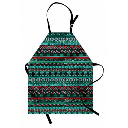 

Tribal Apron Hand Drawn Ethnic Aztec Design Geometric Pattern with Sharp Shapes and Stripes Unisex Kitchen Bib Apron with Adjustable Neck for Cooking Baking Gardening Red Blue Teal by Ambesonne