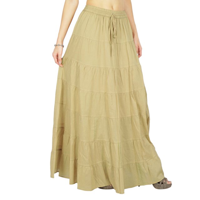 Phagun Jupe Longue pour Femme Bohème Gitane à Volants en Coton Jupe Maxi Tenue de Plage