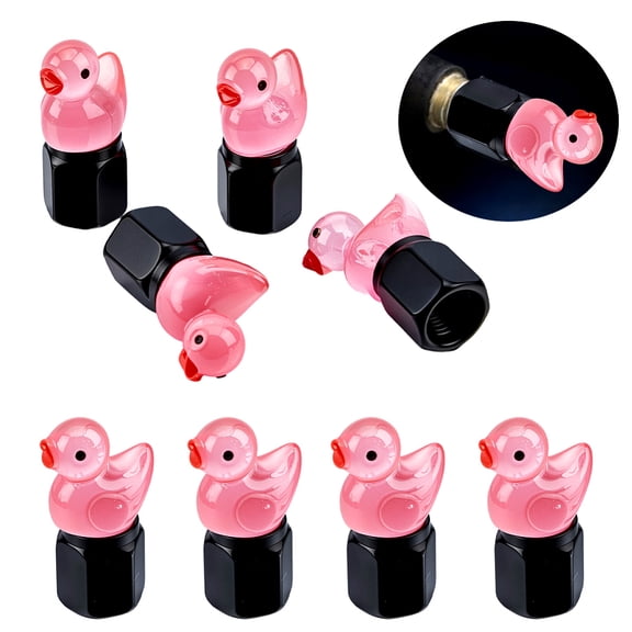 1 Set 8Pcs Aluminum Tire Valve Caps with Luminous Plastic Duck Hot Pink 29mm