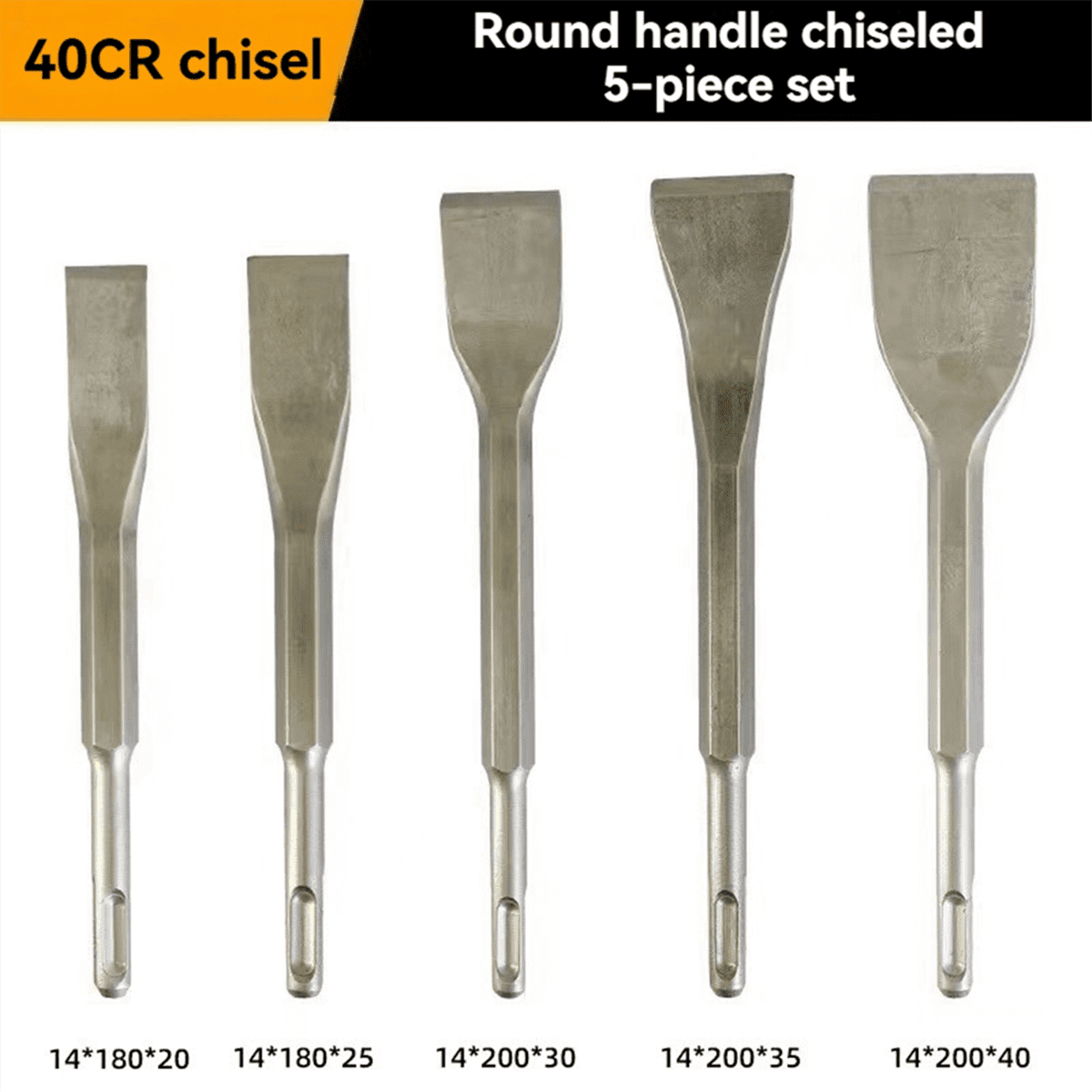 5PCS Hammer Pick Scraping Chisel Set Wall Slotting Masonry Concrete Drill Bit Tile Flat Point Chisels Round Handle