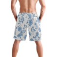 thumbnail image 3 of Dailycode Men's Quick Dry Swim Trunks Beach Shorts Casual Summer Board Shorts with Pockets, Blue Hand Drawn Flower, 3 of 8