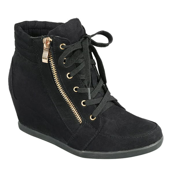 Women High Top Wedge Sneakers Platform Lace Up Shoes Ankle Bootie -