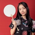thumbnail image 5 of Unique Bargains 1 Pcs Portable Double-Sided Long Handle Round Xuan Paper Folding Fan Xuan Paper Bamboo White [Double-Sided Long Handle Round Xuan Paper Round], 5 of 5