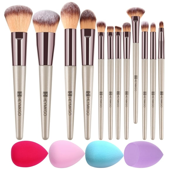 DUAIU Pinceaux de Maquillage 12 Pcs+4 Éponges de Maquillage Champagne Doré Ensembles Professionnels de Pinceaux de Maquillage Pinceau Fond de Teint Pinceau Estompeur de Maquillage Poudre Fard à Joues Anticernes Ensemble de Pinceaux de Maquillage pour les Yeux