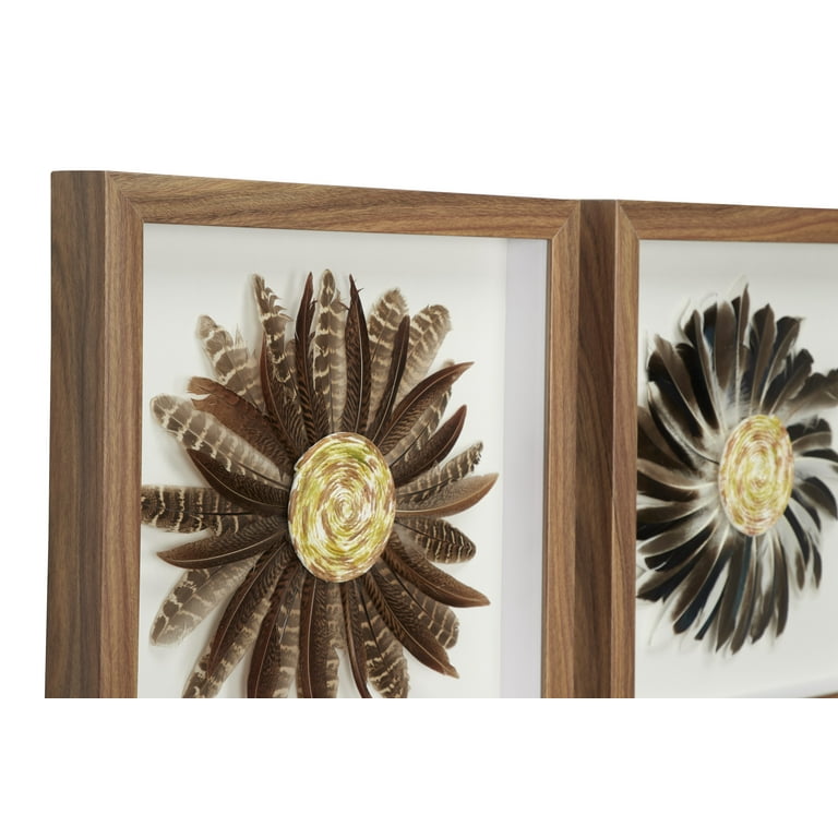 Falling Feather Art - Gold Feathers in Shadow Box - Gold Frame - Wood