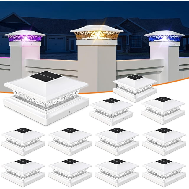Solar Post Cap Lights with 8 RGB Solid Colors & Multicolor Flow - 8 Pack Fence Post Solar Lights, IP65 Waterproof - Fits 4x4 5x5 6x6 Wood & Vinyl Posts - White
