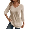 thumbnail image 1 of Enjoytime Hauts pour Femmes à Manches 3/4 Couleur Unie Col Rond Chandail Blouse Été Chic Décontracté Chemise de Travail, 1 of 8