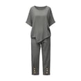 thumbnail image 7 of PRINxy Women All Match Linen Texture Two Piece Outfit Summer Crew Neck Short Sleeve Top Loose Wide Leg Pants Ladies Outdoor Leisure Daily Wear Suit Gray XXXL, 7 of 7