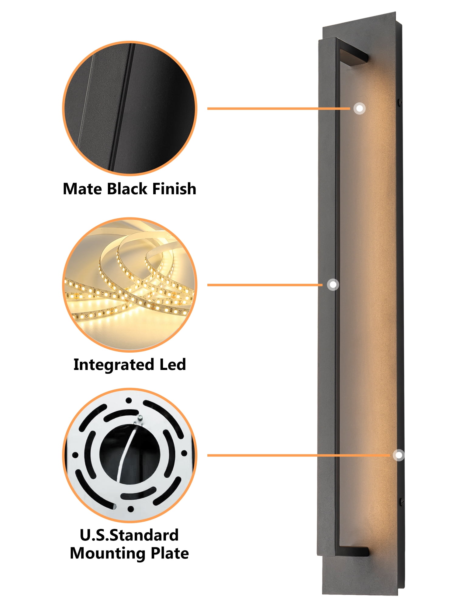 31.5 inch Black Modern Outdoor Led Wall Sconce