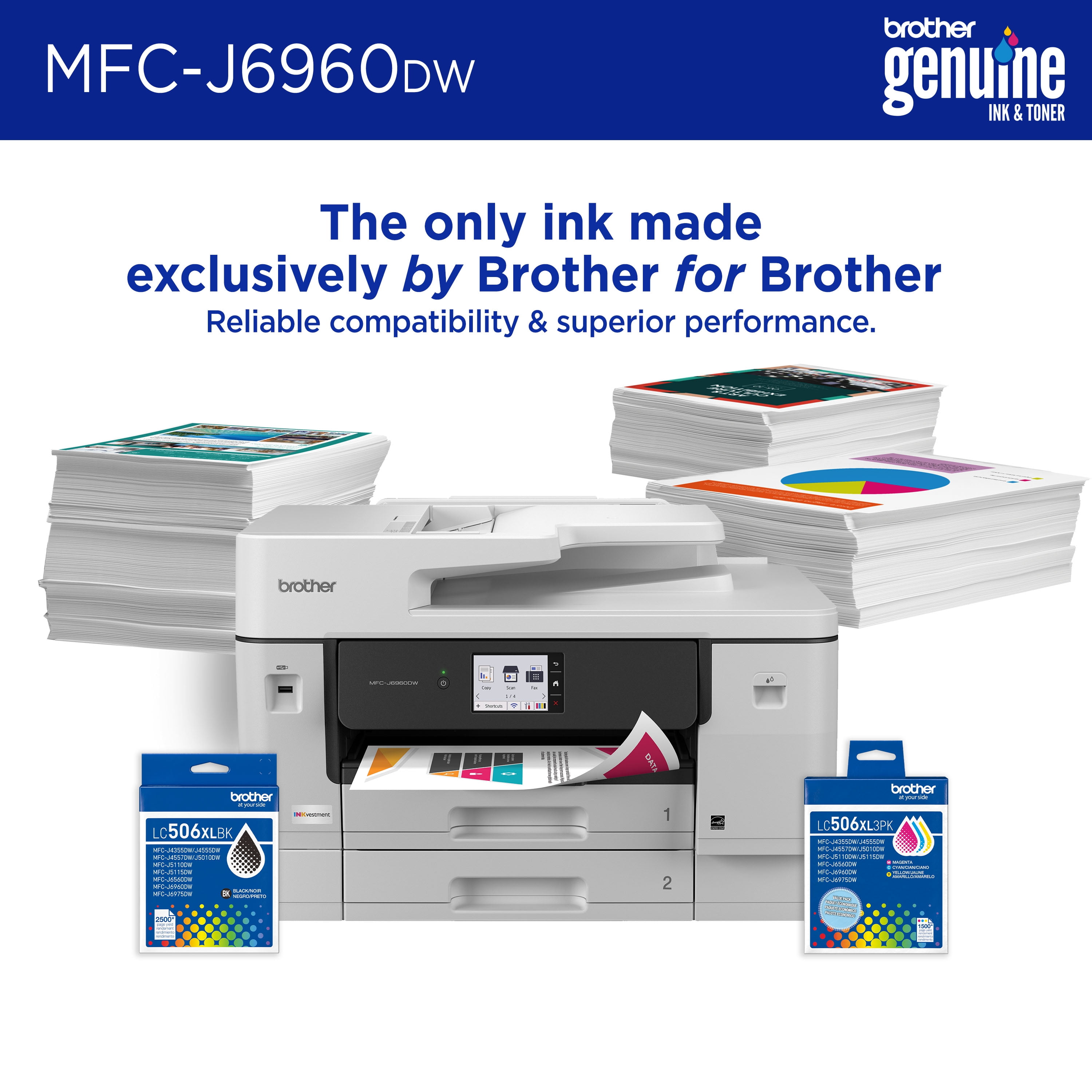 Brother INKvestment MCF-J6960DW Wireless Color Inkjet All-in-One Printer with 11”x17” capabilities and 3.5” Color Touchscreen