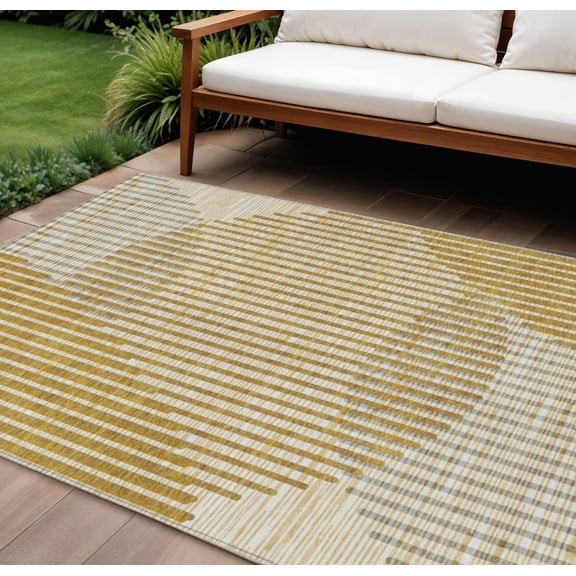 HomeRoots 597636 10 x 14 ft. Gold & Beige Geometric Washable Indoor & Outdoor Rectangle Area Rug