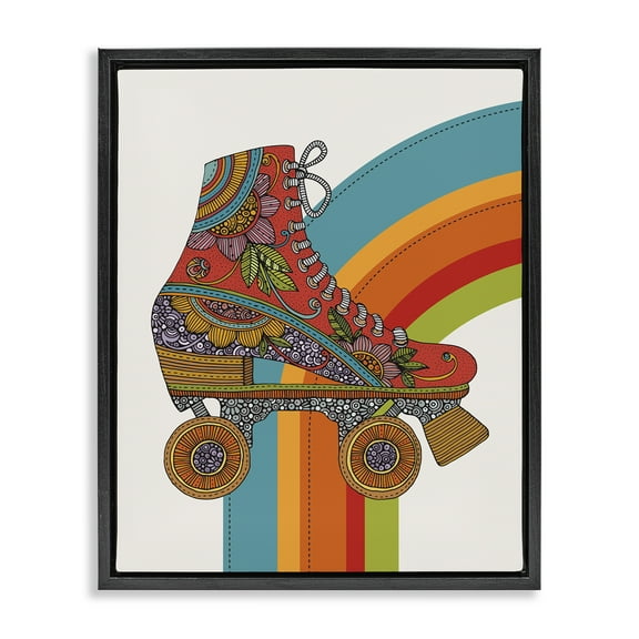 Stupell Industries Vintage Boho Roller Skate Entertainment Painting Black Floater Framed Canvas Art Print Wall Art, 17 x 21