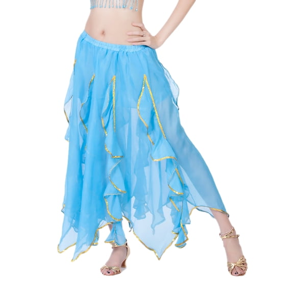 Whitewed Tribal Fusion Belly Dance Evolution Competition Skirts Bottoms Chiffon with Trim Ocean Blue