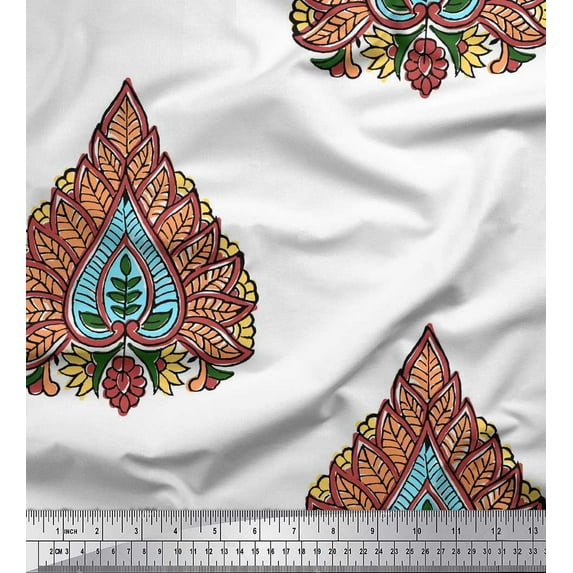 Soimoi Viscose Chiffon Fabric Leaves & Floral Block Print Fabric by The Yard 42 Inch Wide