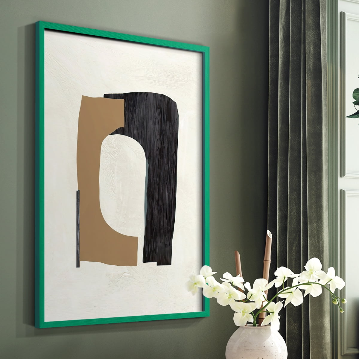 Cardboard Cutouts I Framed Print in Green Solid Wood Framed Print No Nail Hanging