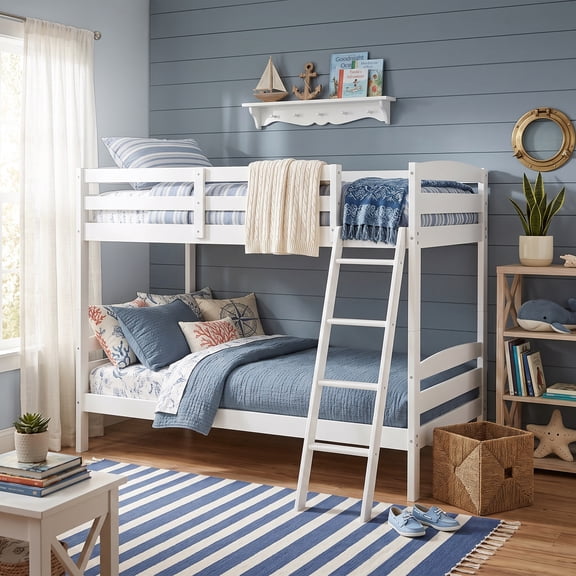 Furniture of America Karo Kids Solid Wood Twin-over-Twin Detachable Bunk Bed, White