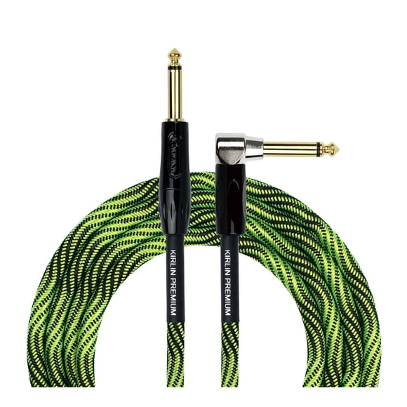 Cable para Instrumentos Kirlin Verde Negro Onda 20 Pies 1/4 Pulgadas Ángulo Recto a Recto