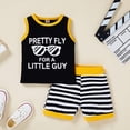 thumbnail image 2 of Sinhoon Baby Boy Summer Short Set Toddler Letter Print Sleeveless Tank Top+Stripe Pants 2PCS Clothes Outfit(12-18 Months), 2 of 7
