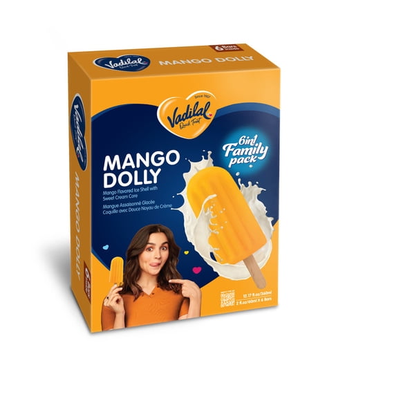 Vadilal Paquet familial 6 en 1 Dolly mangue 360 ml Vadilal Pack Familial 6 en 1 Mango Dolly 360 ml propose des barres glacées à la mangue rafraîchissante dans un pack familial pratique.