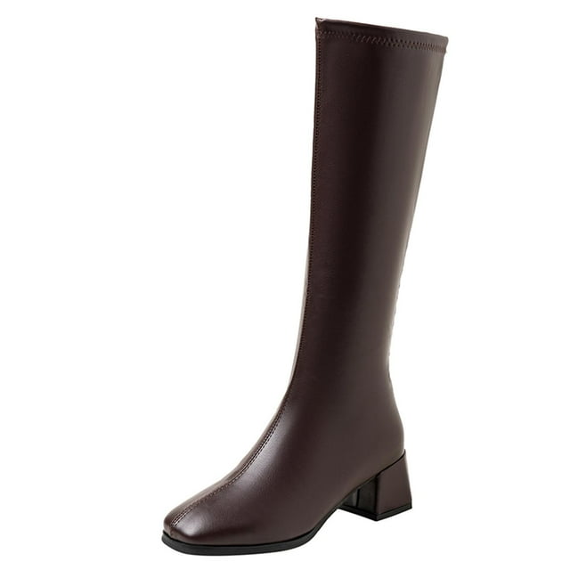 COM1950s Bottes pour Femmes, Bottes à Talon Moyen pour Femmes, Mode Hiver Décontractée, Couleur Unie, Talon Épais, Design à Manchette, Bottes d'Hiver pour Femmes, Talons pour Femmes, Bottes pour Femmes avec Talon