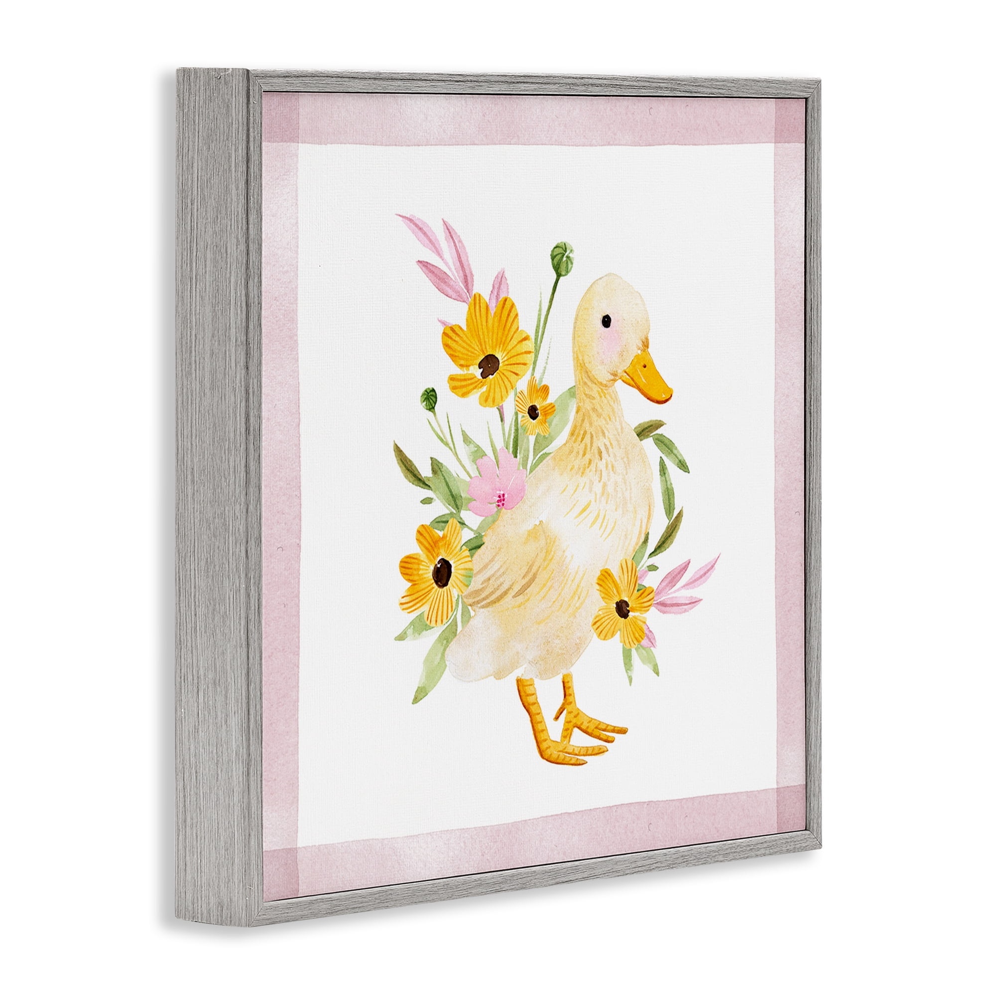 Stupell Industries Duck & Yellow Daisies Animals & Insects Painting Gray Framed Art Print Wall Art, 24 x 24