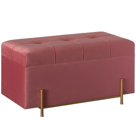Large Rectangle Velvet Storage Ottoman Stool Box with Golden Legs  Decorative Sitting Bench for Living Room Home Decor