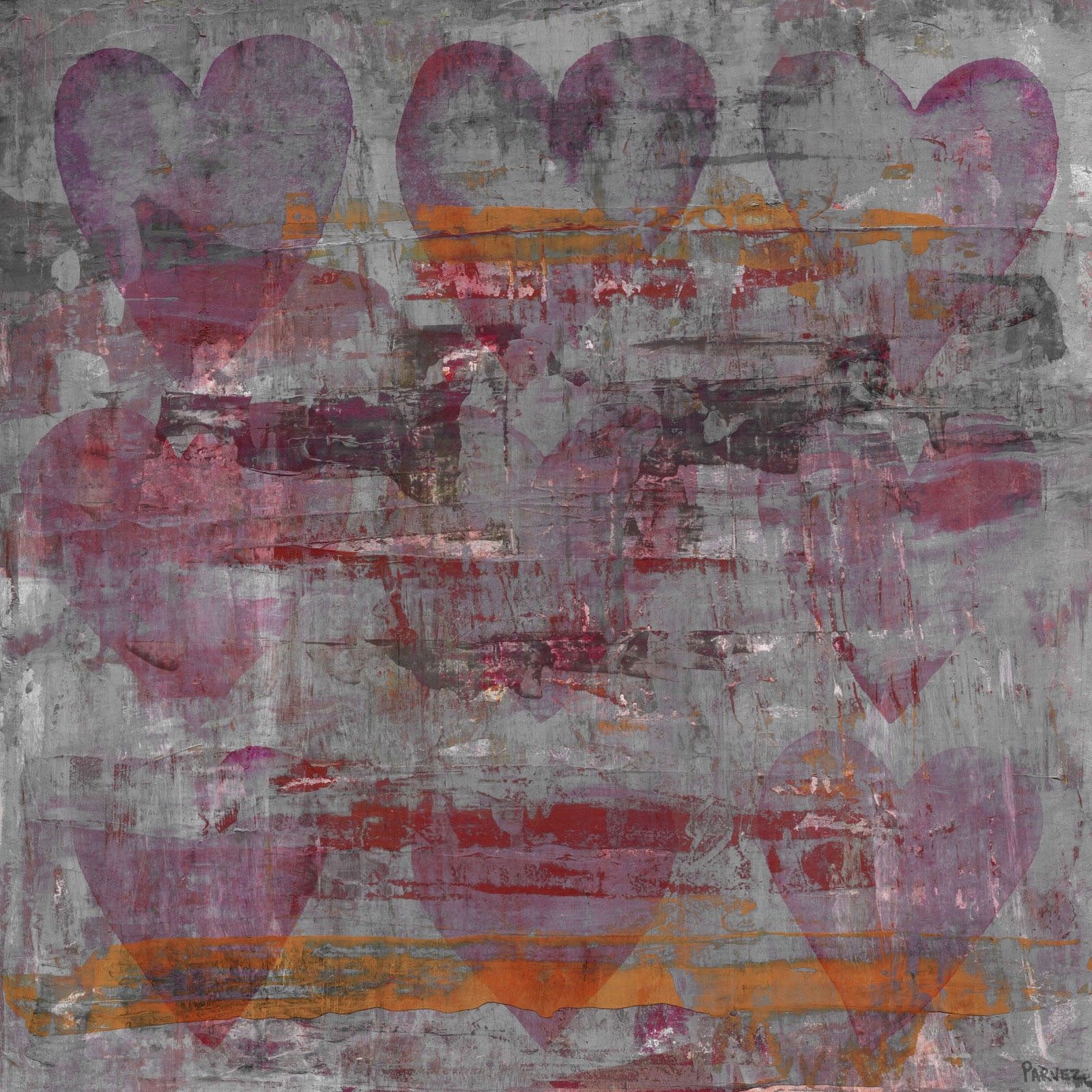 "Pink Grey Hearts" Painting Print on Wrapped Canvas