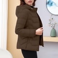 thumbnail image 6 of Miluxas Women's Lightweight Puffer Jacket Hooded Winter Solid Color Casual Long Sleeve Cotton Padded Coat Coffee XL(XL), 6 of 8