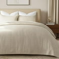 thumbnail image 2 of EVERGRACE Cross Stitch Pre-Washed Cotton Quilt Bedding Set Queen Size, Oversized 3 Pieces Lightweight Bedspread Coverlet for All Season, with 2 Matching Shams, Flax Beige, 92"x96", 2 of 7