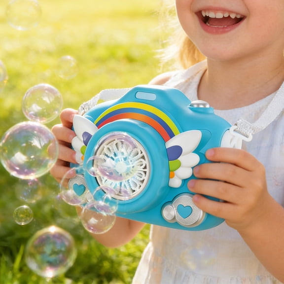 BiFandian Rechargeable Automatic Bubble Camera Toy, Light & Music Play Camera with Strap, Portable Fun Plaything for Outdoor and Indoor Activity