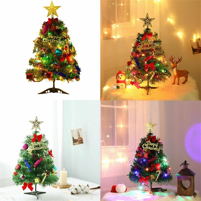 WIFKLSIIPG LED Artificial Small Mini Christmas Tree Tabletop Desk Ornaments Xmas Home Decor