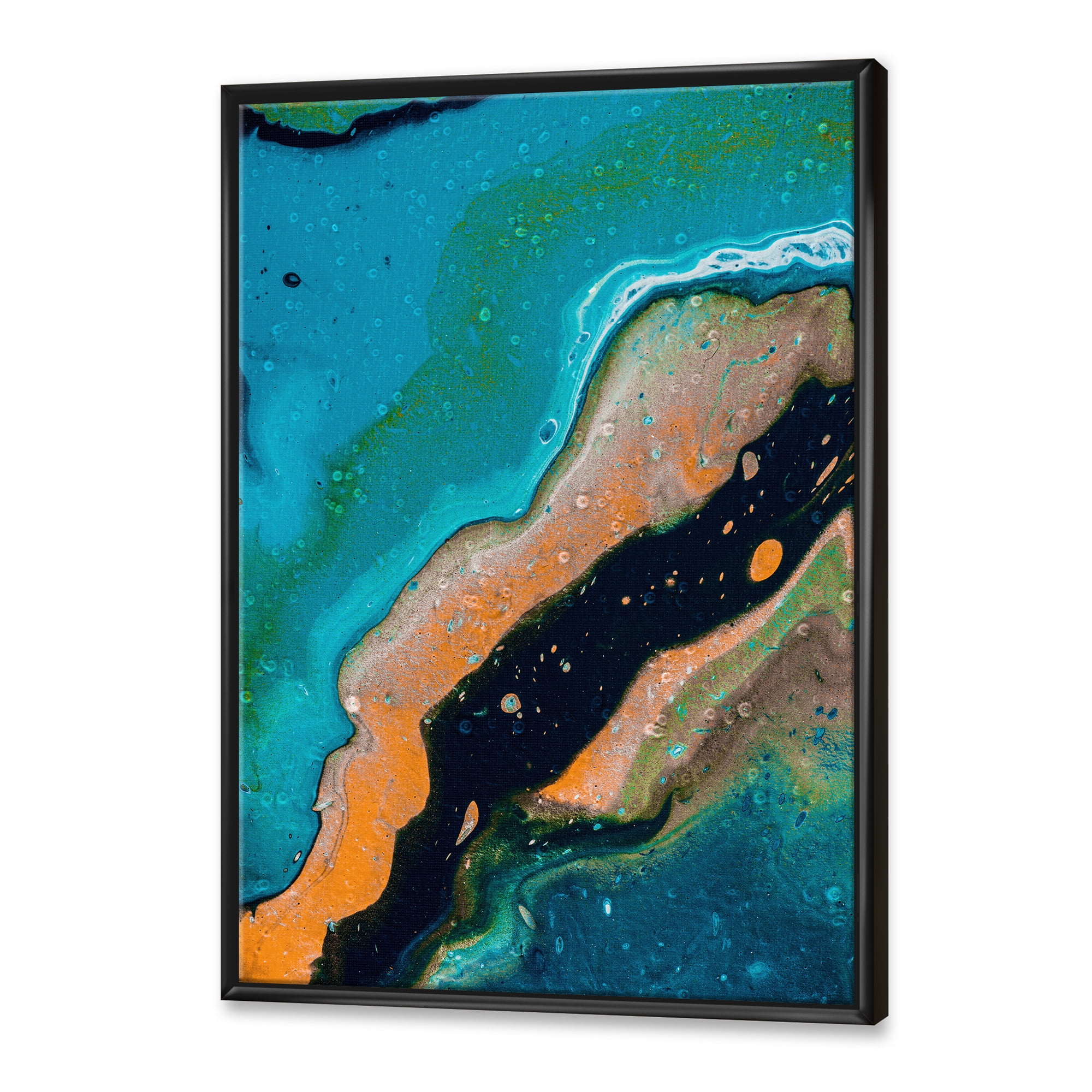 Abstract Marble Composition In Orange and Blue II 12 in x 20 in Framed Painting Canvas Art Print, by Designart