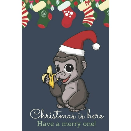 Here Merry Christmas Christmas Is Here Have A Merry One: Festive Kawaii Chibi Monkey with Banana Dressed Up Like Santa with a Red White Hat. Holiday Stockings and Ornaments Notebook Cover. Great Journal Gift or Stocking S ()