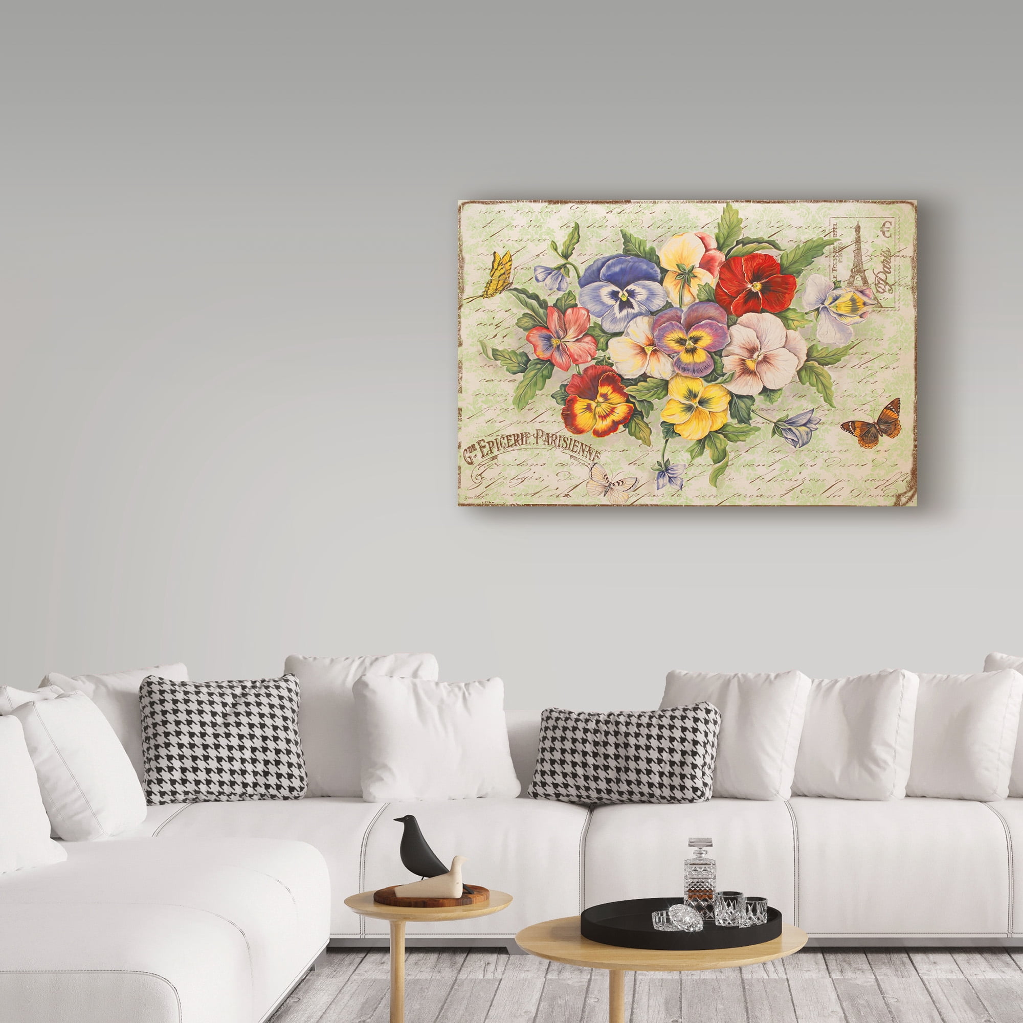 Trademark Fine Art 'Pansies And Butterflies' Canvas Art by Jean Plout