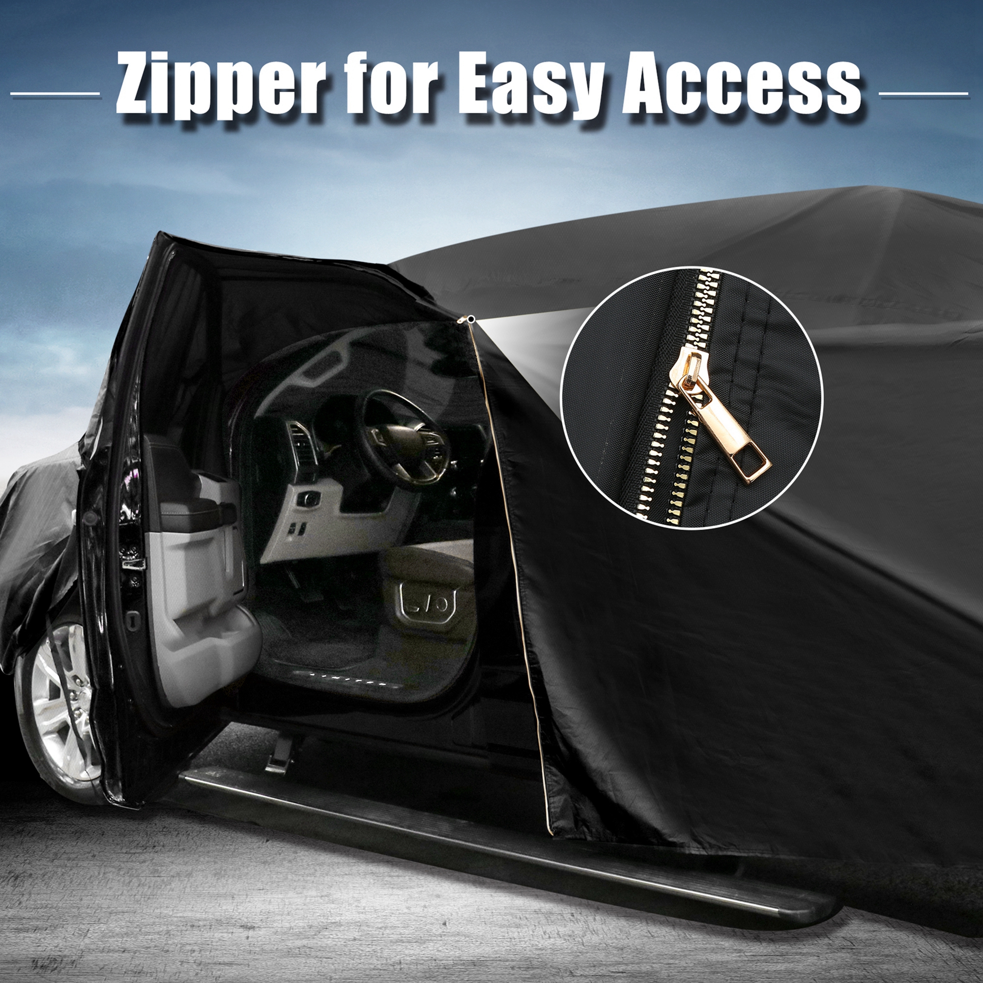 Unique Bargains Car Cover All Weather Protection with Zipper Black 195.7"x75.2"x66.9"