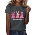 thumbnail image 1 of Flash Deal! T-Shirt Imprimé Joyeuses Pâques pour Femmes Pur Coton Col Rond Manches Courtes Décontracté en Solde Gris Foncé S, 1 of 5