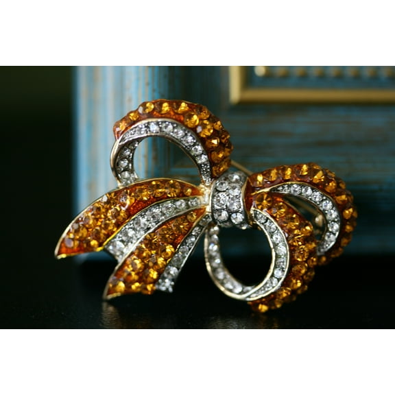 Crystal Rhinestone Two-tone Figural Bow Tie Brooch Pin CZ Ribbon Bridal Bowknot Bow Brooch Pins for Women