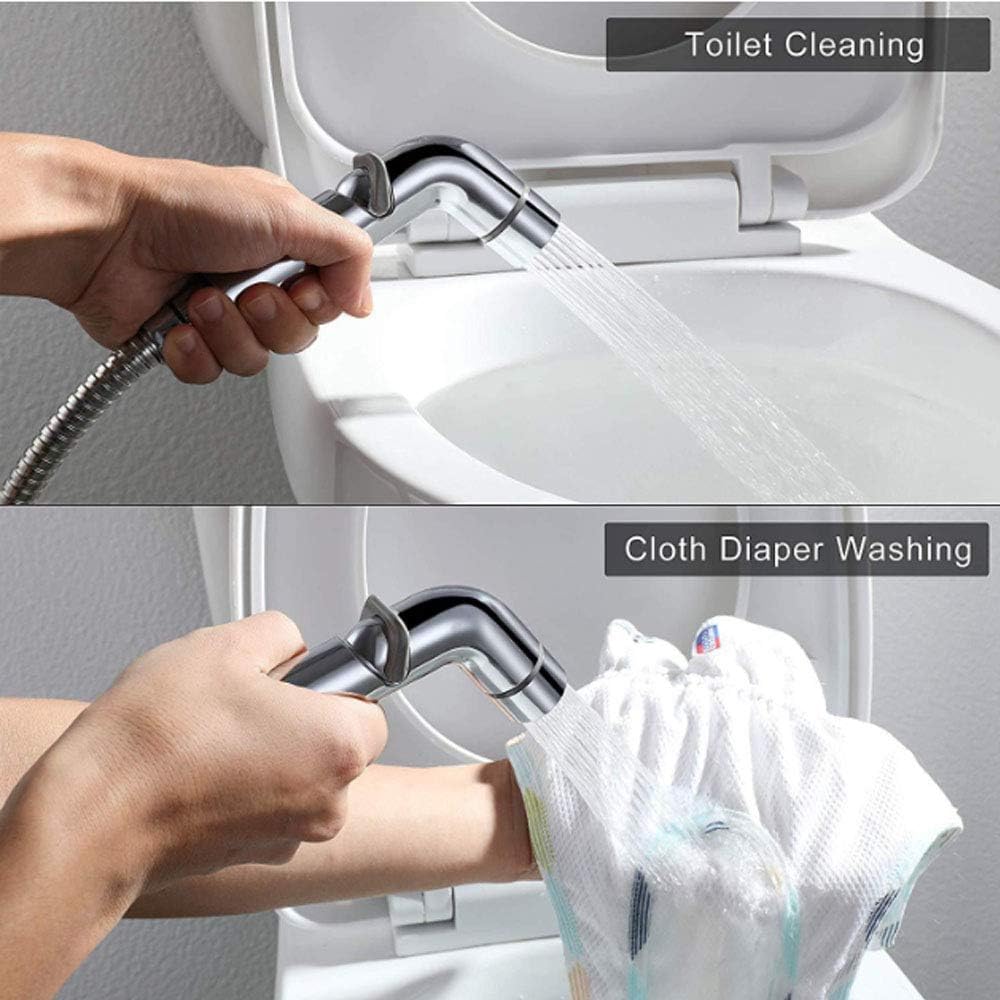 Bidet Sprayer for Toilet Chrome Dual Function Cloth Diaper Washer Set Wall Mounted Hand Held Bidet Spray Kit with Cold Water for Personal Hygiene,Without Holder