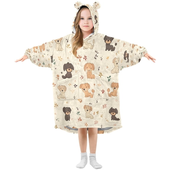Wearable Blanket with Sleeves and Pocket Oversized Hooded Sweatshirt 3-14 YR Dog S