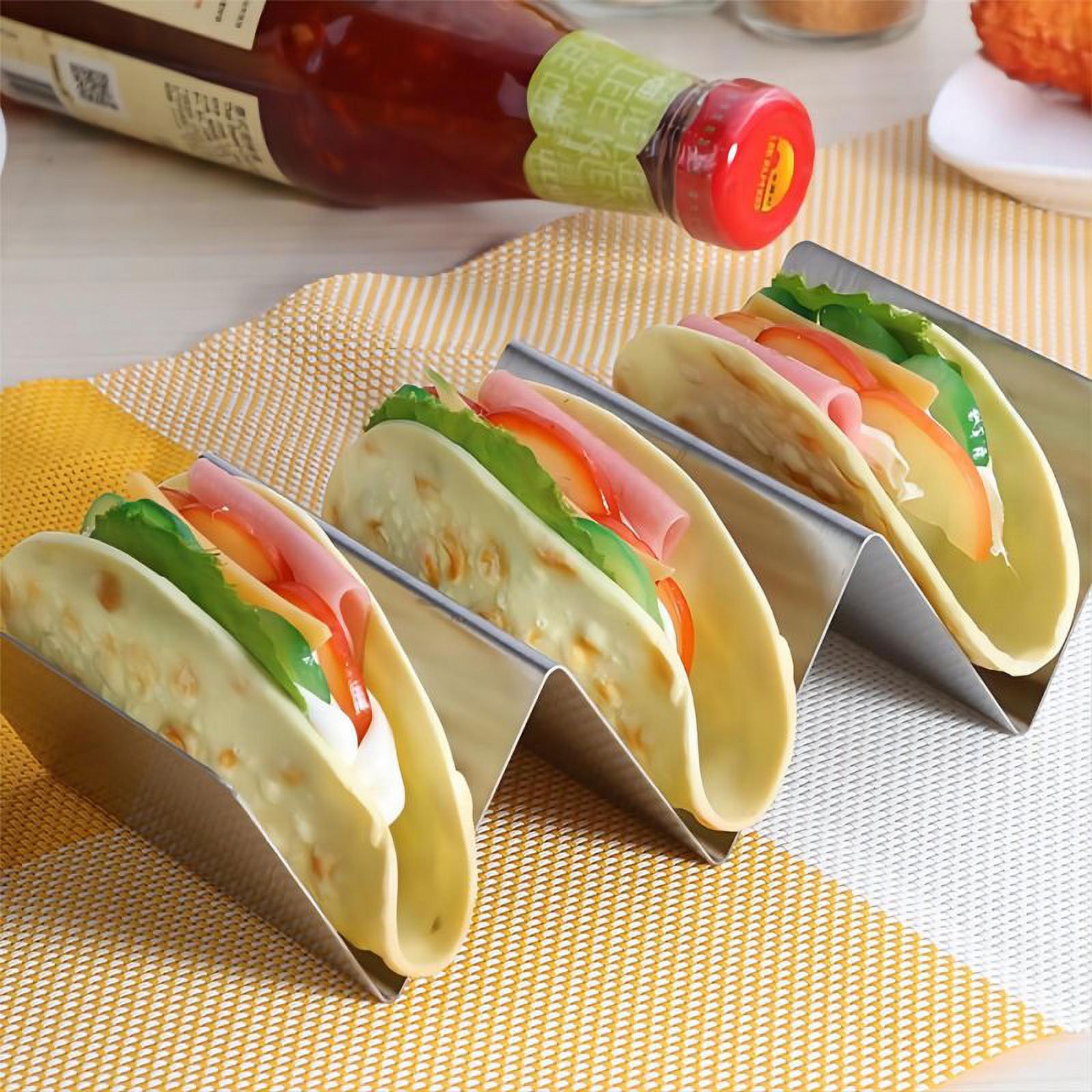Support à Tacos En Métal Antidérapant - 3 Ou 4 Grilles, Idéal Pour Tortillas Et Crêpes, Va Au Four Et Micro-ondes - 7
