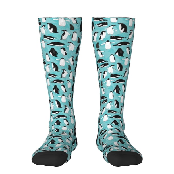 Fotbe Penguins Calcetas Divertidas Estampadas para Hombre y Mujer, Calcetas de Algodón hasta la Rodilla para Caminar, Correr, Enfermería y Embarazo