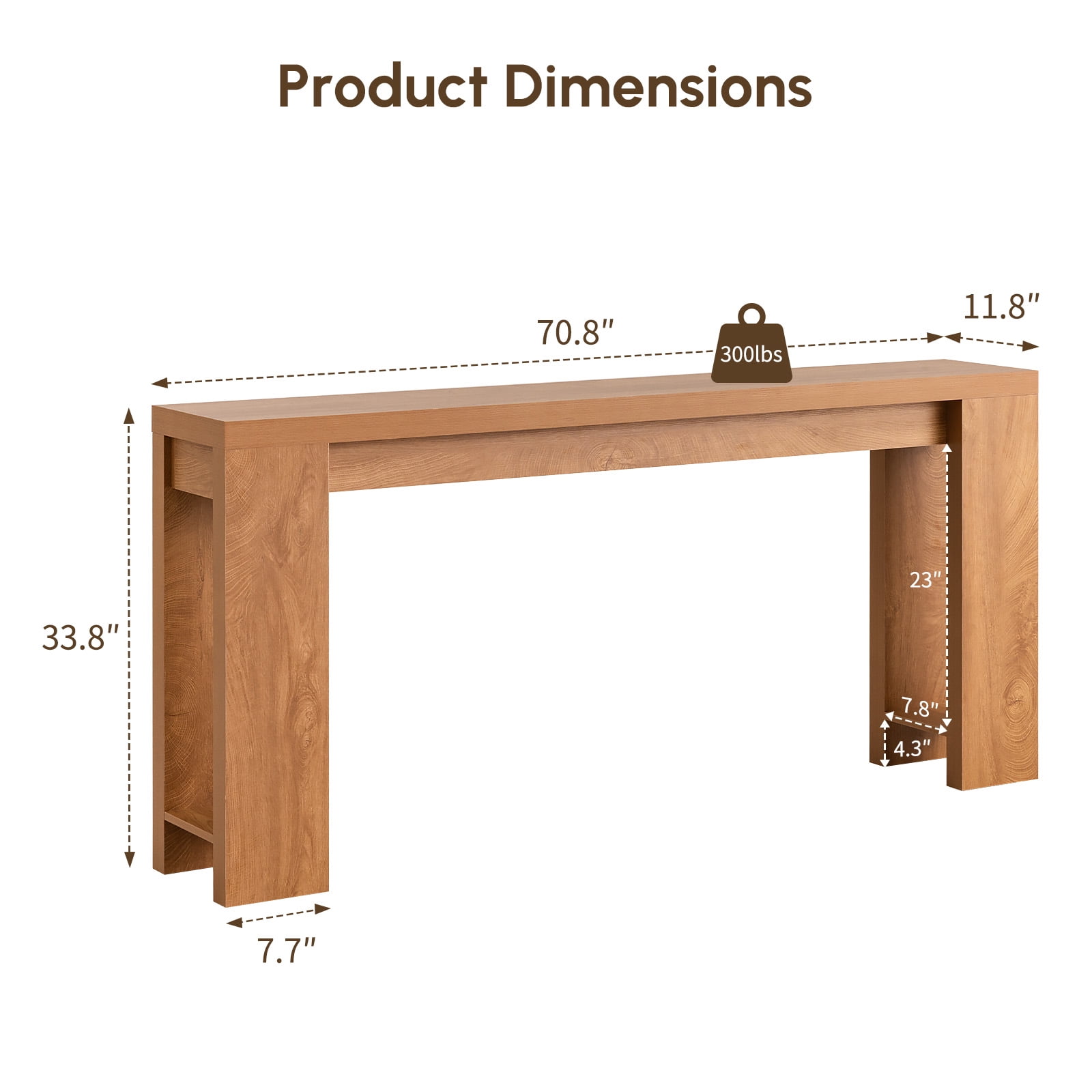 71" Extra Long Console Table, Wood Sofa Table Behind Couch, Farmhouse Narrow Entryway Table for Living Room, Hallway, Entrance,Light Oak