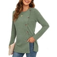 thumbnail image 3 of JuneFish Women's Long Sleeve Tunic Tops Casual Tshirts Loose Crewneck Buttons Side Pullover Sweaters Fall Comfy Split, 3 of 6