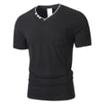 thumbnail image 3 of Men's V Neck T-Shirt Short Sleeve Slim Casual Top With Chest Pocket Summer Lightweight Tee Black XL, 3 of 5