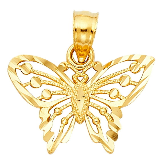 14k Yellow Gold Inspirational Gift Monarch Butterfly Pendant Charm Jewelry Female Unisex