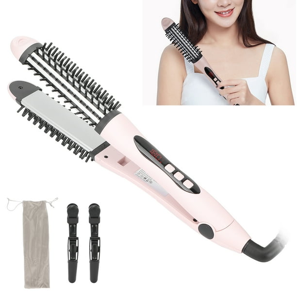 2 in 1 Hair Straightener Flat Iron Curling Wand Hot Round Brush Temperature Control Hair Straightening Brush Hair Curler 100 240v For Long Or Short