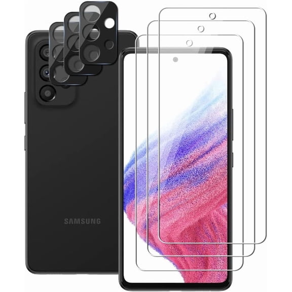 (3 3) For Samsung Galaxy A53 5G (3 Pack) Tempered Glass Screen Protector   (3 Pack) Camera Lens Protector Film, 9H Hardness, Anti Scratch, HD Clear, 2.5D