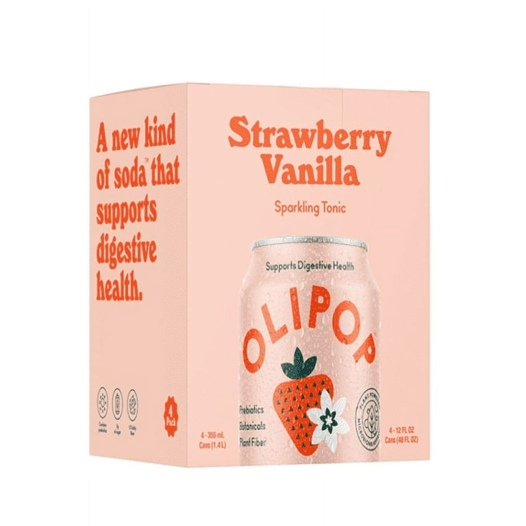 OLIPOP Healthy Prebiotic Soda, Strawberry Vanilla Flavor