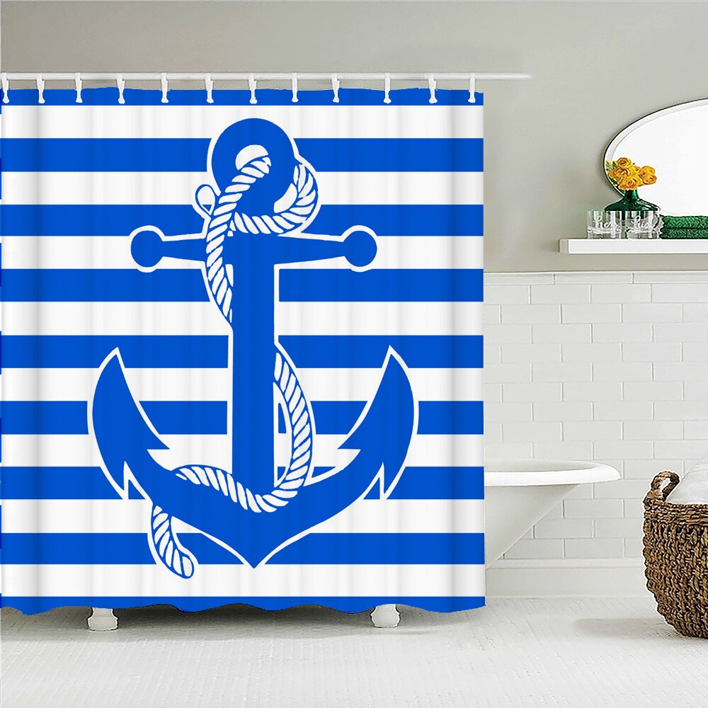 Waterproof Frabic Shower Curtains Nordic Style Mediterranean Nautical